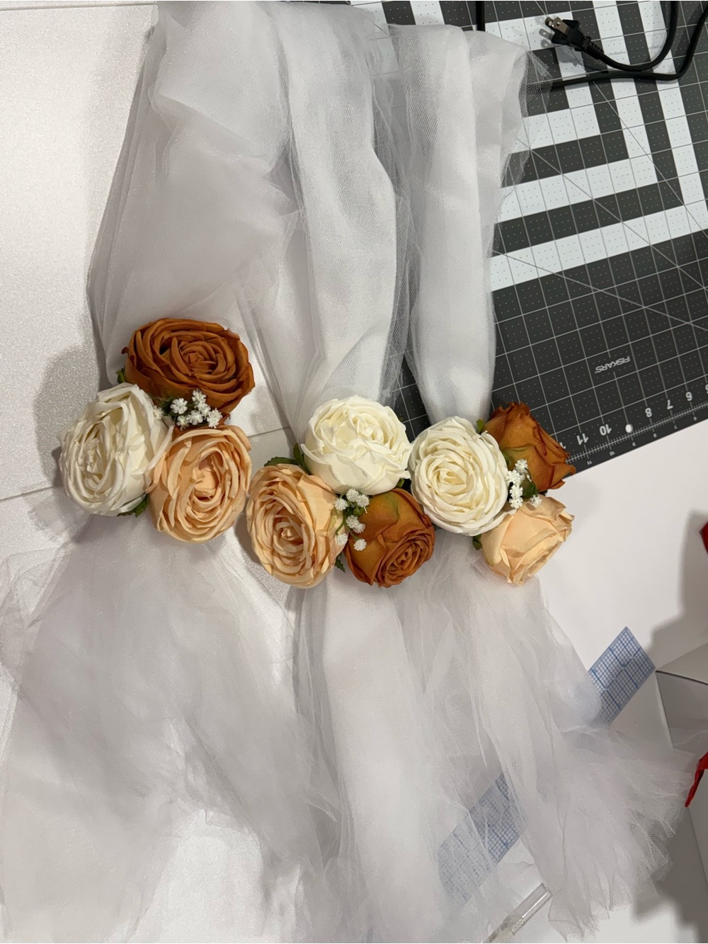 Tulle Floral church pews - Cream & Burnt Orange